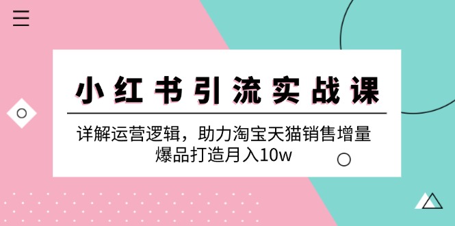 小红书引流实战课：详解运营逻辑，助力淘宝天猫销售增量，爆品打造月入10w-简创项目网