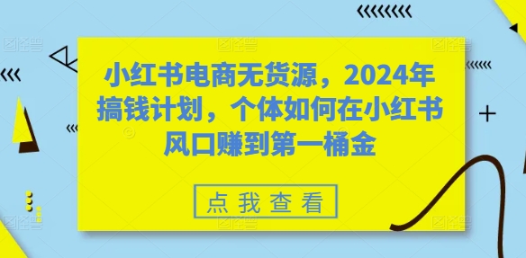 小红书电商无货源，2024年搞钱计划，个体如何在小红书风口赚到第一桶金-简创项目网