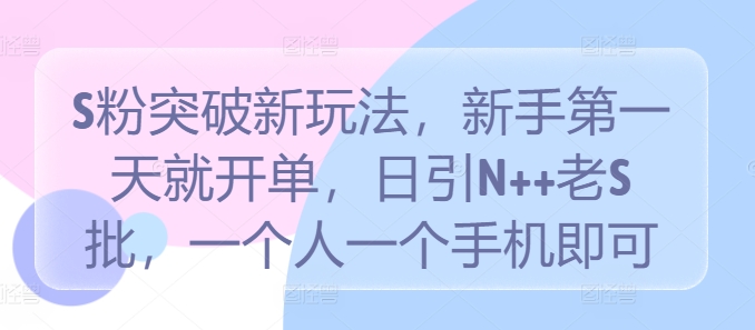 S粉突破新玩法，新手第一天就开单，日引N++老S批，一个人一个手机即可【揭秘】-简创项目网