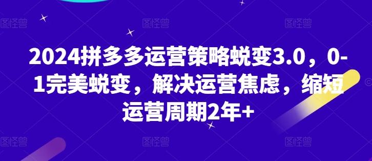 2024拼多多运营策略蜕变3.0，0-1完美蜕变，解决运营焦虑，缩短运营周期2年+-简创项目网