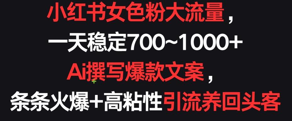小红书女色粉大流量，一天稳定700~1000+  Ai撰写爆款文案，条条火爆+高粘性引流养回头客【揭秘】-简创项目网