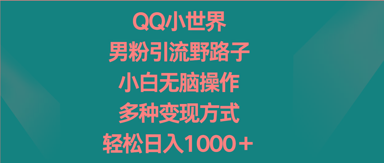 QQ小世界男粉引流野路子，小白无脑操作，多种变现方式轻松日入1000＋-简创项目网
