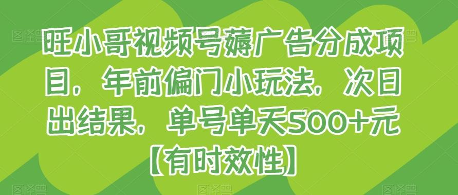 旺小哥视频号薅广告分成项目，年前偏门小玩法，次日出结果，单号单天500+元【有时效性】-简创项目网