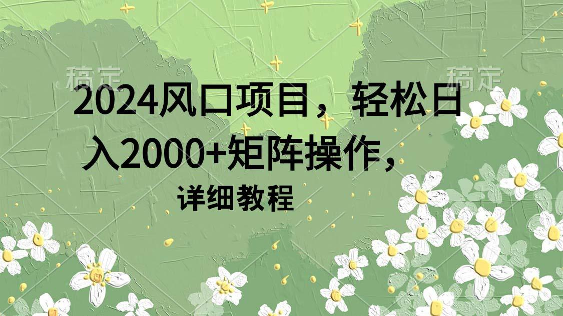 (9652期)2024风口项目，轻松日入2000+矩阵操作，详细教程-简创项目网