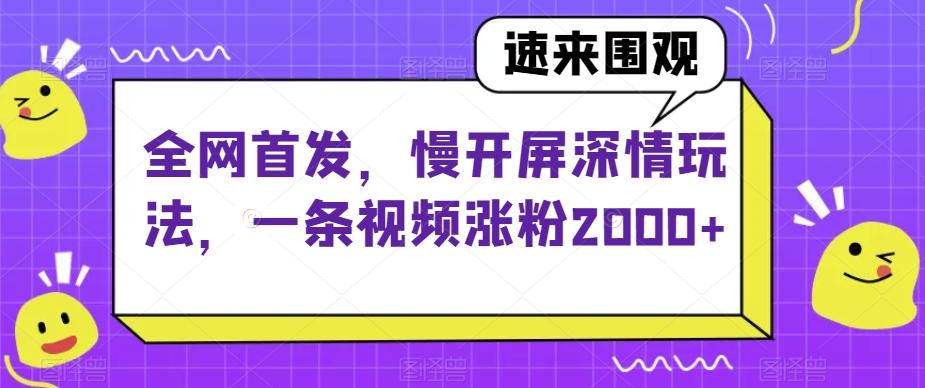 全网首发，慢开屏深情玩法，一条视频涨粉2000+【揭秘】-简创项目网