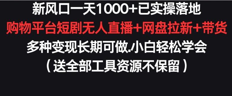 新风口一天1000+已实操落地购物平台短剧无人直播+网盘拉新+带货多种变现长期可做【揭秘】-简创项目网