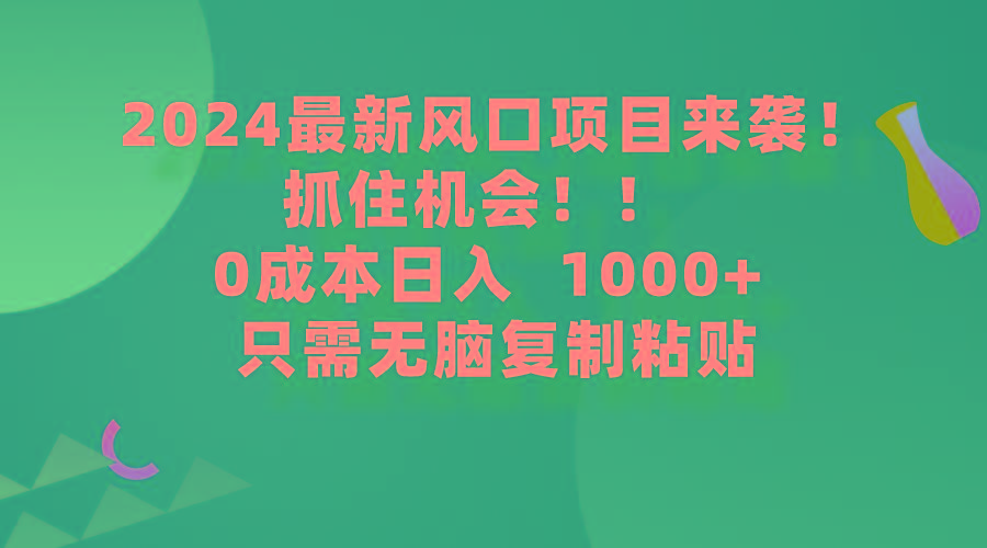 (9899期)2024最新风口项目来袭，抓住机会，0成本一部手机日入1000+，只需无脑复…-简创项目网