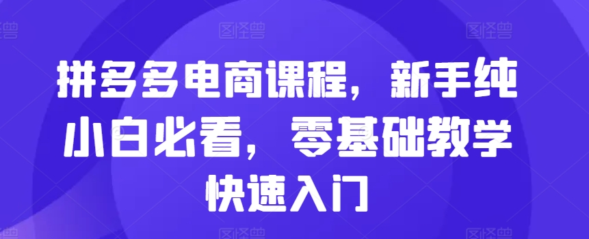 拼多多电商课程，新手纯小白必看，零基础教学快速入门-简创项目网