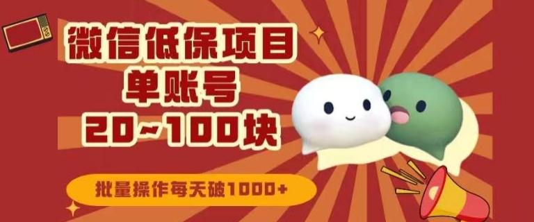 微信领低保单账号20元-100元，批量操作每天破1000+-简创项目网