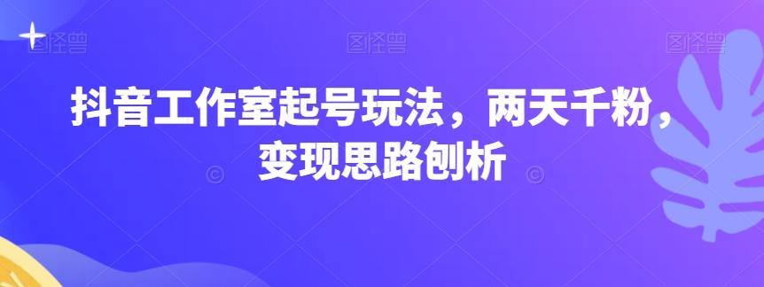 抖音工作室起号玩法，两天千粉，变现思路刨析-简创项目网