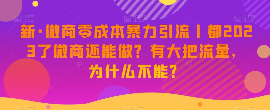 新·微商零成本暴力引流丨都2023了微商还能做？有大把流量，为什么不能？-简创项目网