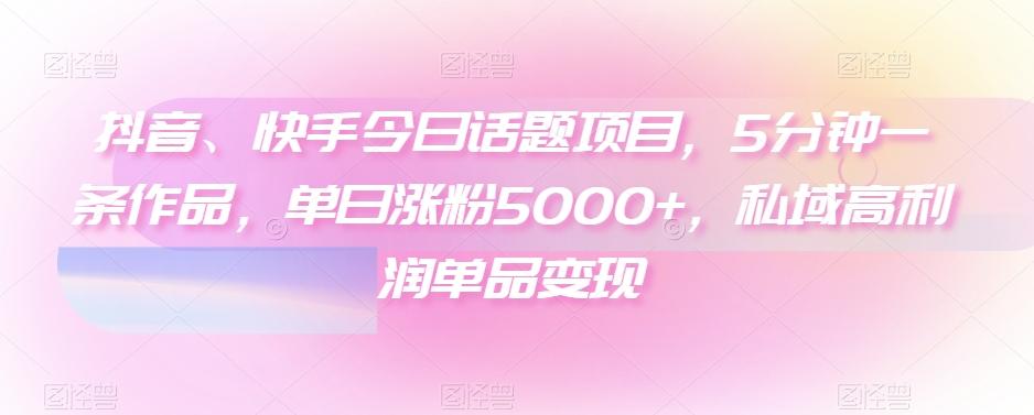 抖音、快手今日话题项目，5分钟一条作品，单日涨粉5000+，私域高利润单品变现-简创项目网