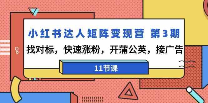 小红书达人矩阵变现营第3期，找对标，快速涨粉，开蒲公英，接广告(11节课)-简创项目网