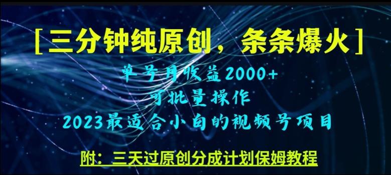 三分钟制作视频号纯原创，条条爆款，轻松月入过万【揭秘】-简创项目网