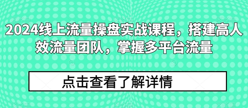 2024线上流量操盘实战课程，搭建高人效流量团队，掌握多平台流量-简创项目网