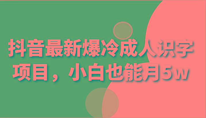 抖音最新爆冷成人识字项目，小白也能月5w-简创项目网