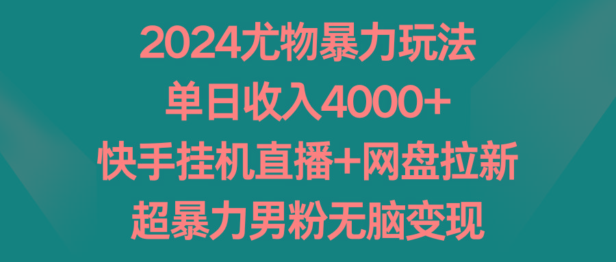 2024尤物暴力玩法 单日收入4000+快手挂机直播+网盘拉新 超暴力男粉无脑变现-简创项目网