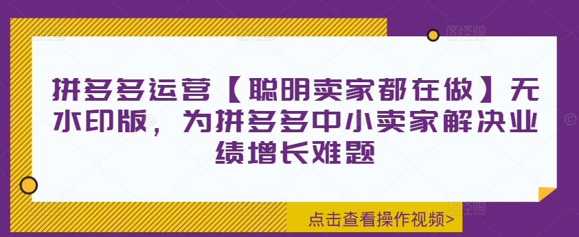 拼多多运营【聪明卖家都在做】无水印版，为拼多多中小卖家解决业绩增长难题-简创项目网
