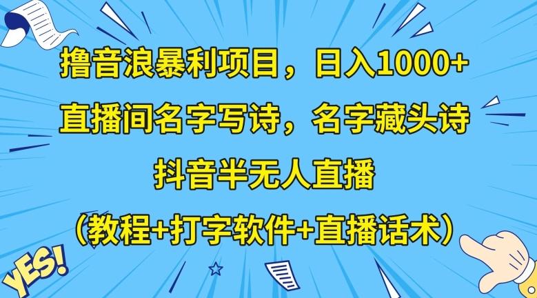 撸音浪暴利项目，日入1000+，直播间名字写诗，名字藏头诗，抖音半无人直播（教程+打字软件+直播话术）【揭秘】-简创项目网