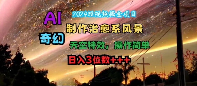 2024短视频掘金项目，AI制作治愈系风景，奇幻天空特效，操作简单，日入3位数【揭秘】-简创项目网