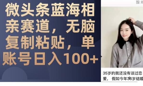 微头条蓝海相亲赛道，无脑复制粘贴，单账号日入100+-简创项目网