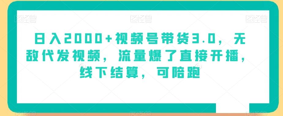 日入2000+视频号带货3.0，无敌代发视频，流量爆了直接开播，线下结算，可陪跑-简创项目网
