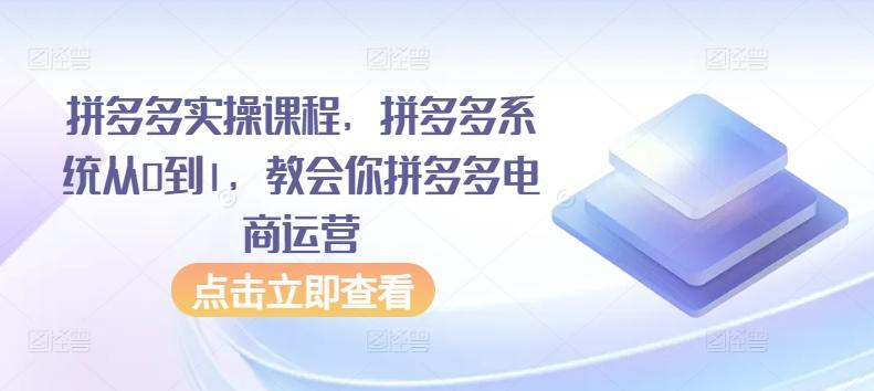 拼多多实操课程，拼多多系统从0到1，教会你拼多多电商运营-简创项目网