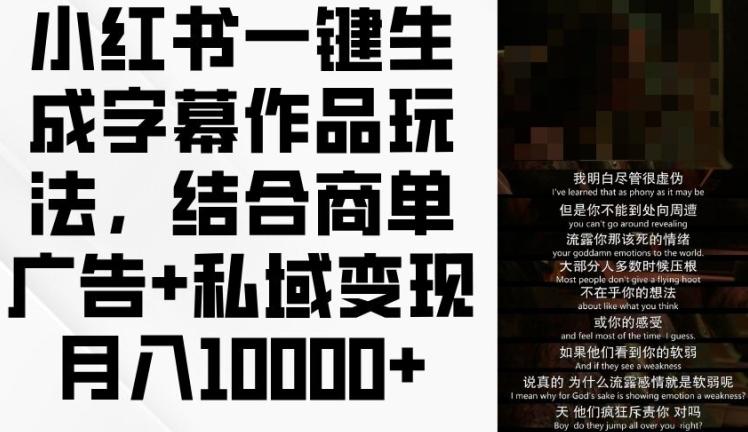 小红书一键生成字幕作品玩法，结合商单广告+私域变现月入1w+【揭秘】-简创项目网