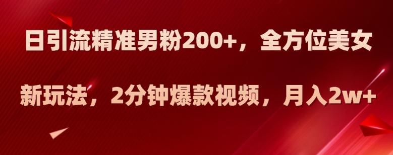 日引流精准男粉200+，全方位美女新玩法，2分钟爆款视频，月入2w+【揭秘】-简创项目网