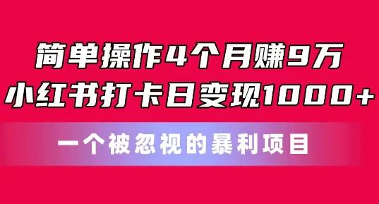 简单操作4个月赚9w，小红书打卡日变现1k，一个被忽视的暴力项目【揭秘】-简创项目网