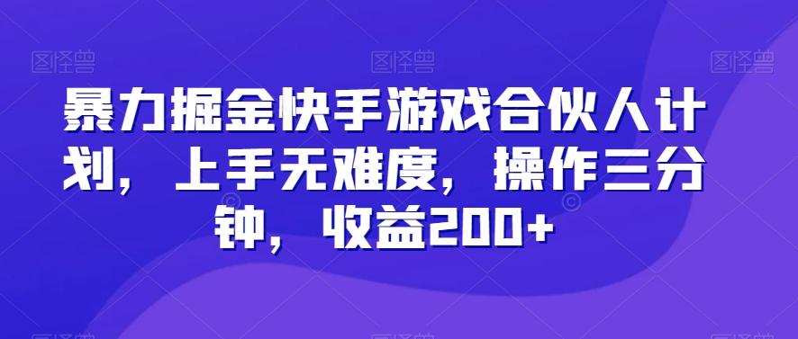 暴力掘金快手游戏合伙人计划，上手无难度，操作三分钟，收益200+-简创项目网