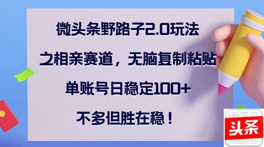 微头条野路子2.0玩法之相亲赛道，无脑复制粘贴，单账号日稳定100+，不…-简创项目网