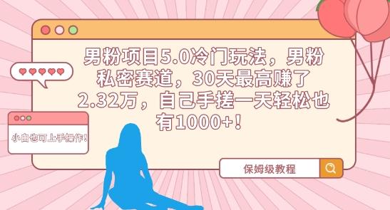 男粉项目5.0冷门玩法，男粉私密赛道，30天最高赚了2.32万，自己手搓一天轻松也有1000+【揭秘】-简创项目网