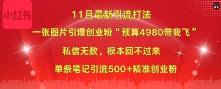 小红书11月最新图片打粉，一张图片引爆创业粉，“预算4980带我飞”，单条引流500+精准创业粉-简创项目网