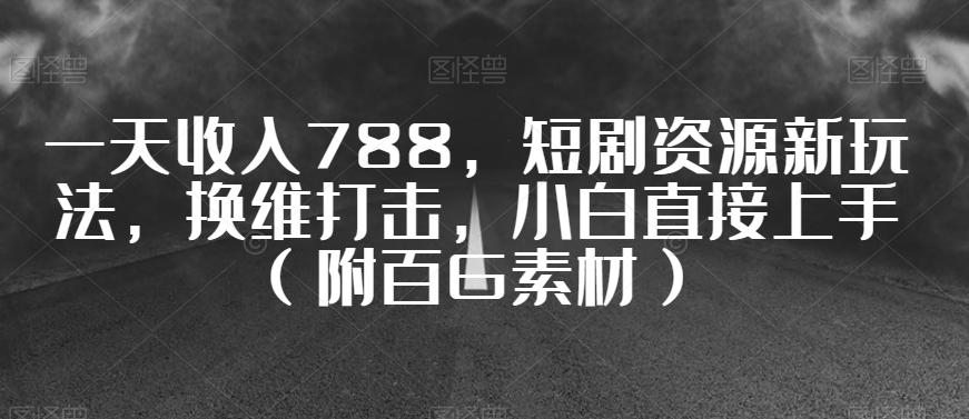 一天收入788，短剧资源新玩法，换维打击，小白直接上手（附百G素材）【揭秘】-简创项目网