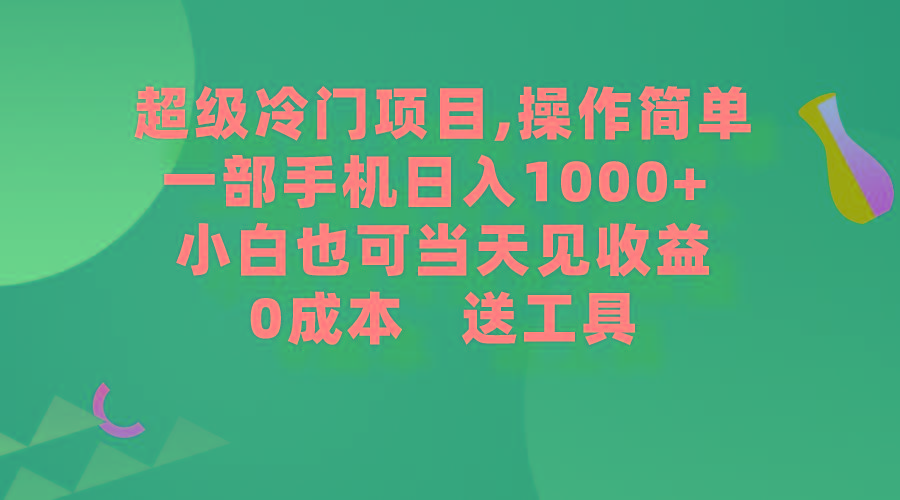 (9291期)超级冷门项目,操作简单，一部手机轻松日入1000+，小白也可当天看见收益-简创项目网