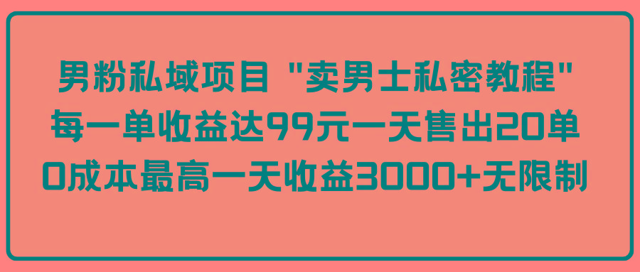 (9730期)男粉私域项目 “卖男士私密教程” 每一单收益达99元一天售出20单-简创项目网