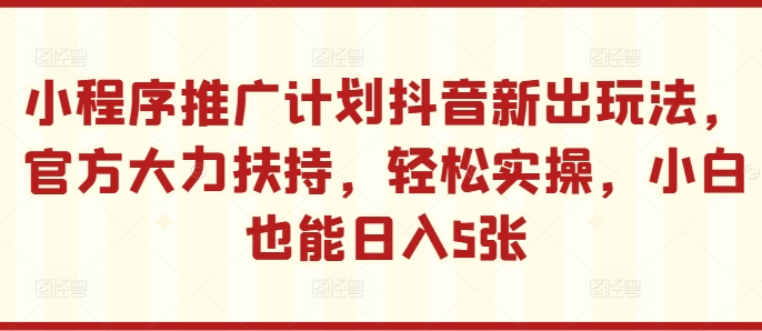 小程序推广计划抖音新出玩法，官方大力扶持，轻松实操，小白也能日入5张【揭秘】-简创项目网