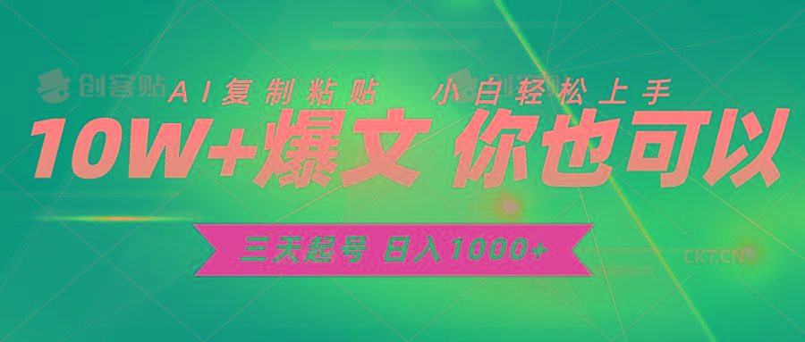 三天起号 日入1000+ AI复制粘贴 小白轻松上手-简创项目网